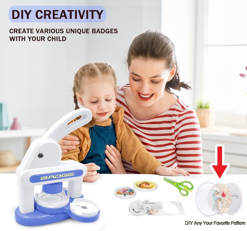 Lymoc Badge Maker Machine with 3 Pins Sharp,Upgrade Button Maker Artist DIY Pin Maker Press Machine Badge Punch Kit with 86 pcs Button Parts Circle Cutter Present Installation-Free,Blue - Image 5